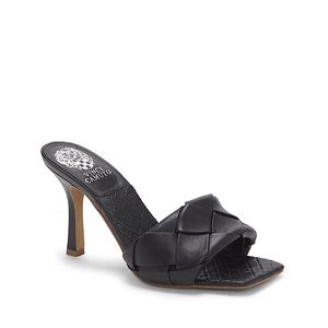 Vince Camuto Brelanie Woven-Strap Mule: Womens Black Sandal Heel Open Square Toe